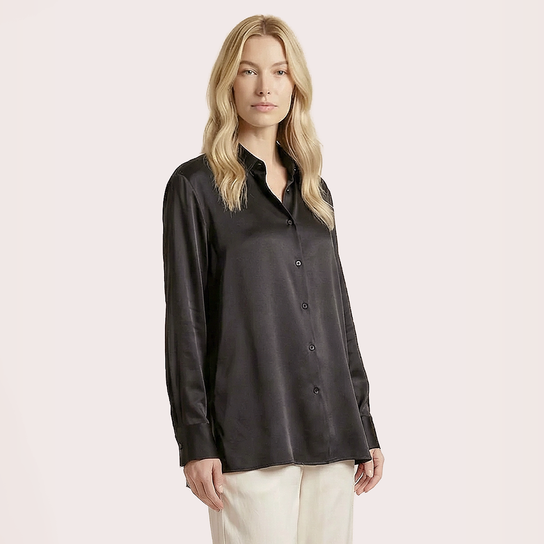 Silk V-neck long sleeved shirt-Nomee