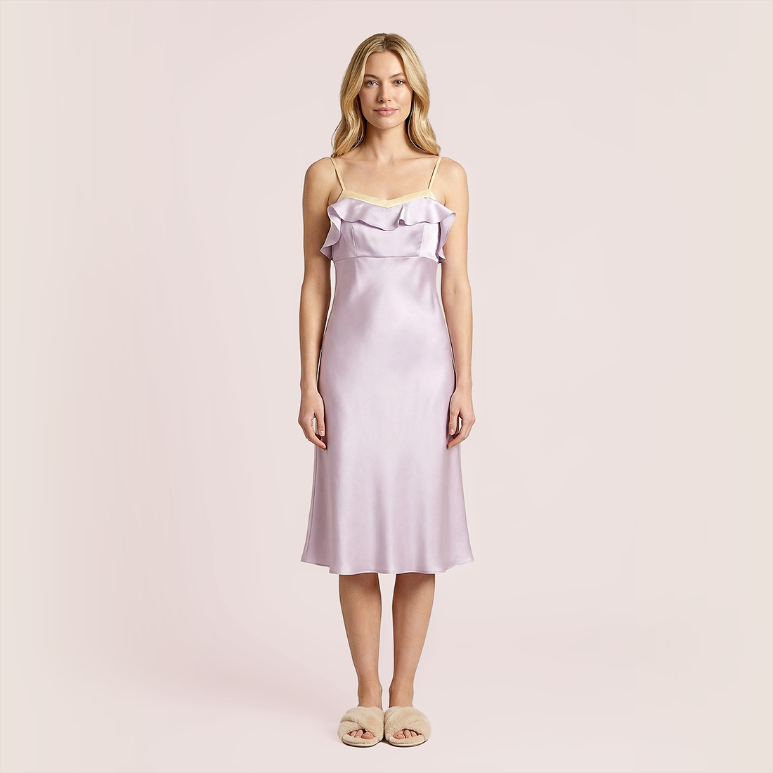 Silk back hollow suspender nightgown-Nomee