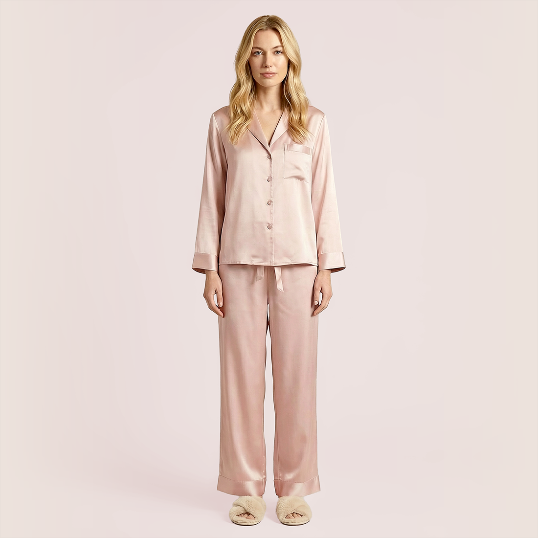 100% mulberry silk long sleeved women's sleepwear two-piece set-Nomee
