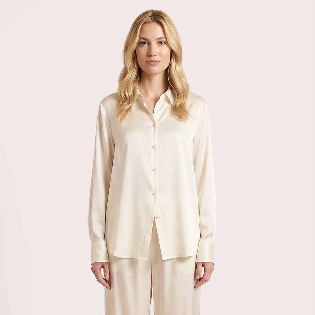 Silk V-neck long sleeved shirt-Nomee