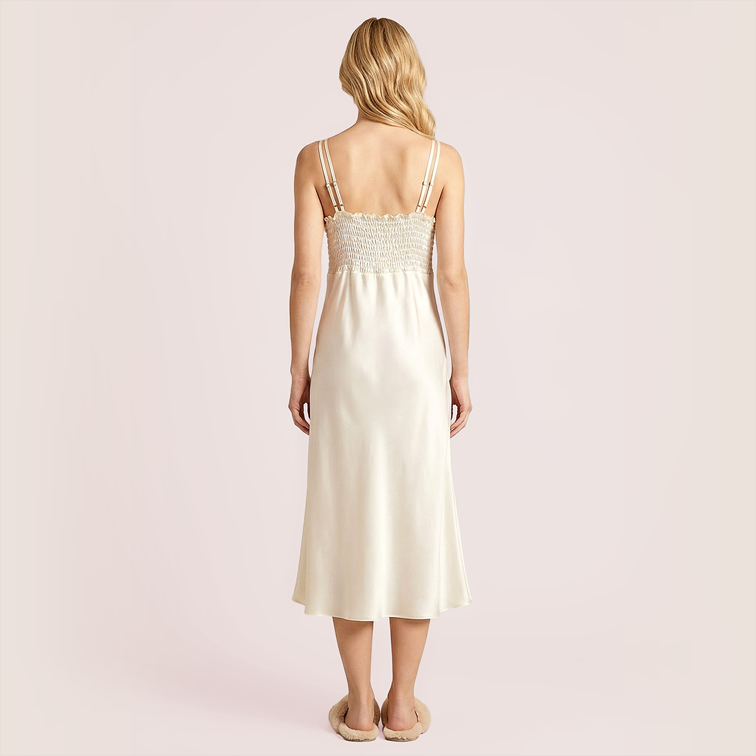 100% real silk slim fit suspender Midi dress-Nomee