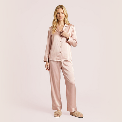 100% mulberry silk long sleeved women's sleepwear two-piece set-Nomee