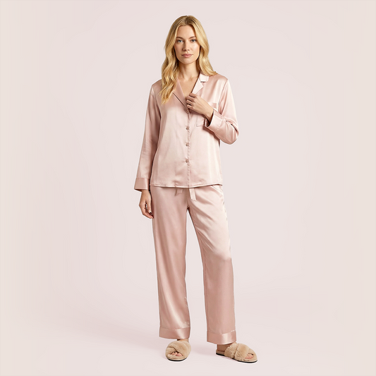 100% mulberry silk long sleeved women's sleepwear two-piece set-Nomee