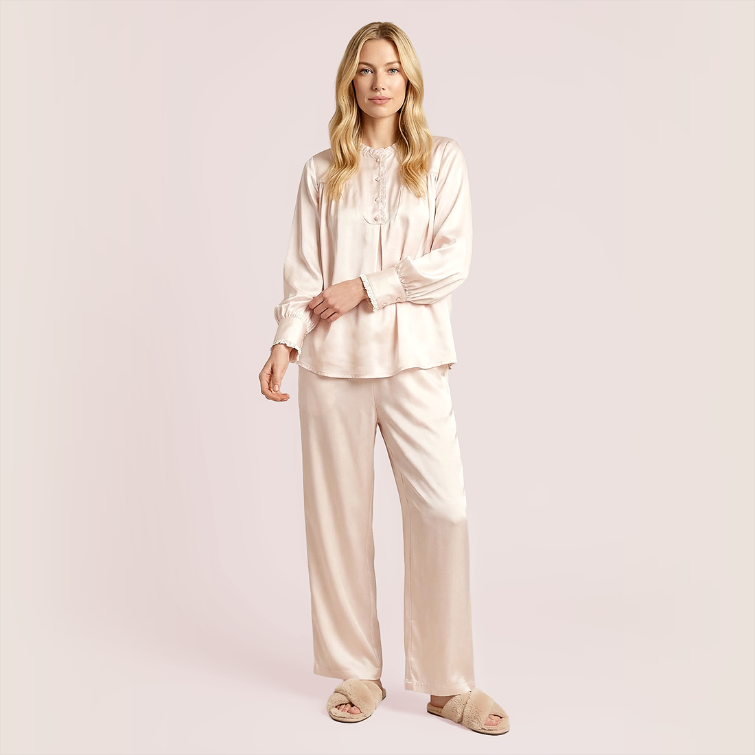 Fashion lace decorated silk sleepwear set-Nomee