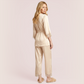 100% silk V-neck lace seven quarter sleeved jacket+long pants pajama set-Nomee