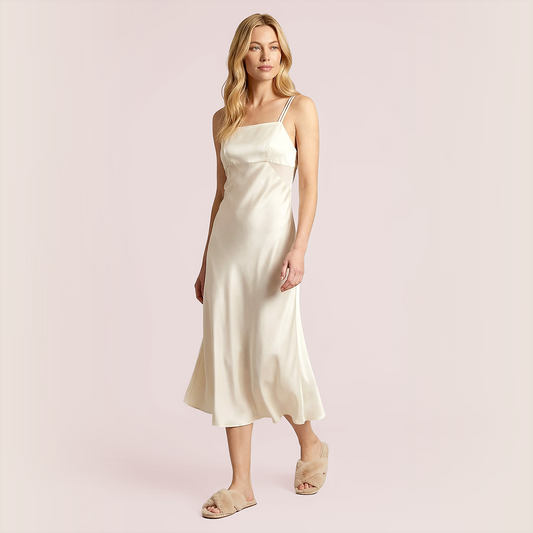 100% real silk slim fit suspender Midi dress-Nomee