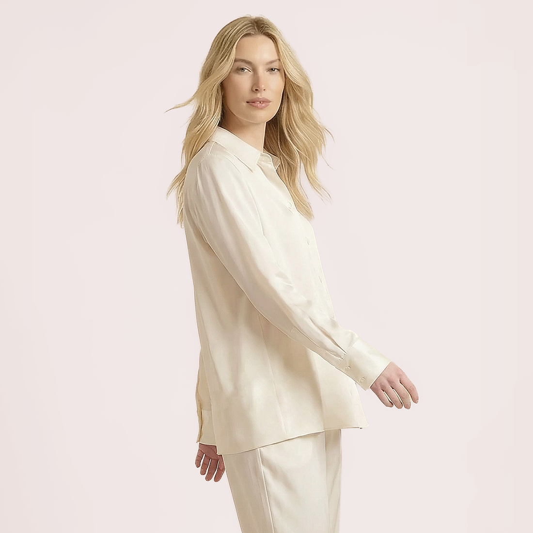 Silk V-neck long sleeved shirt-Nomee