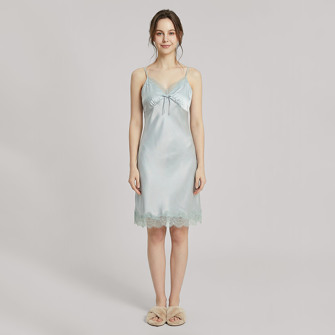 Nomee 100% Mulberry Silk Lace Trim Pajama Set-Nomee