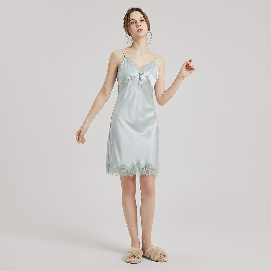 Nomee 100% Mulberry Silk Lace Trim Pajama Set-Nomee