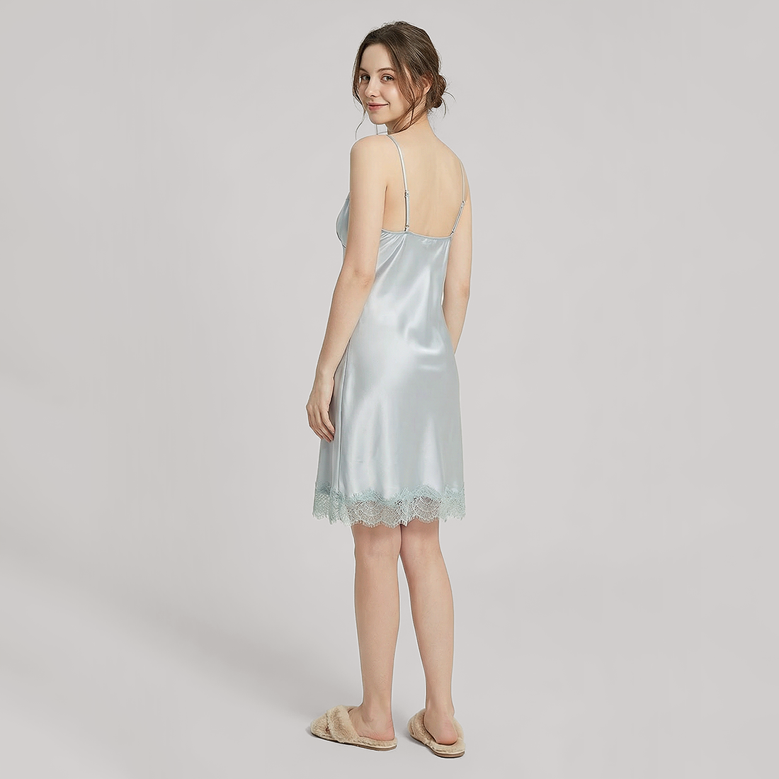 Nomee 100% Mulberry Silk Lace Trim Pajama Set-Nomee