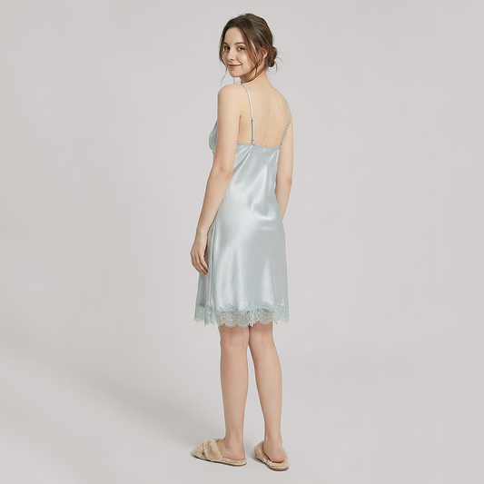 Nomee 100% Mulberry Silk Lace Trim Pajama Set-Nomee