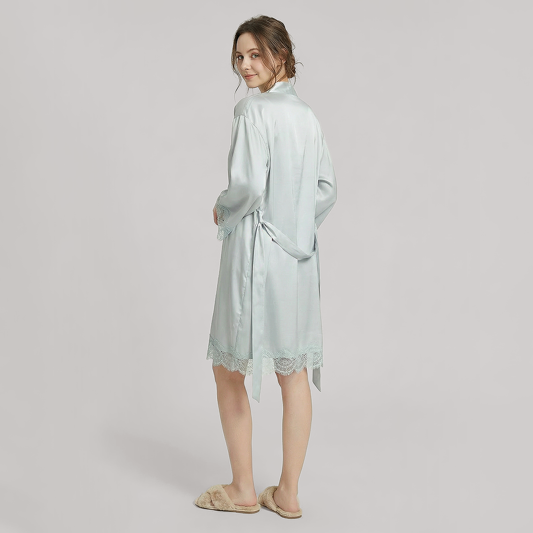 Nomee 100% Mulberry Silk Lace Trim Pajama Set-Nomee