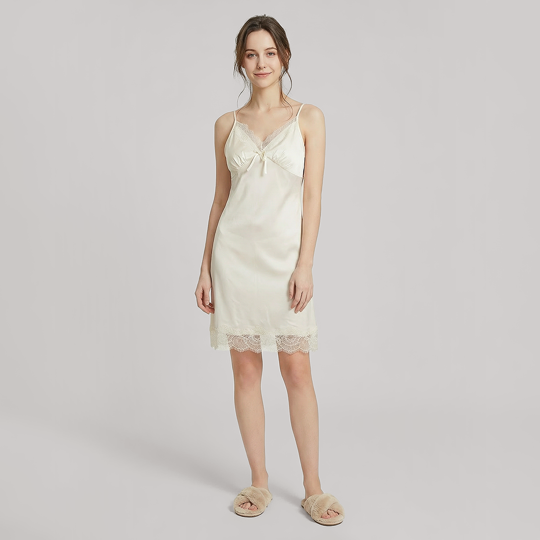 Nomee 100% Mulberry Silk Lace Trim Pajama Set-Nomee