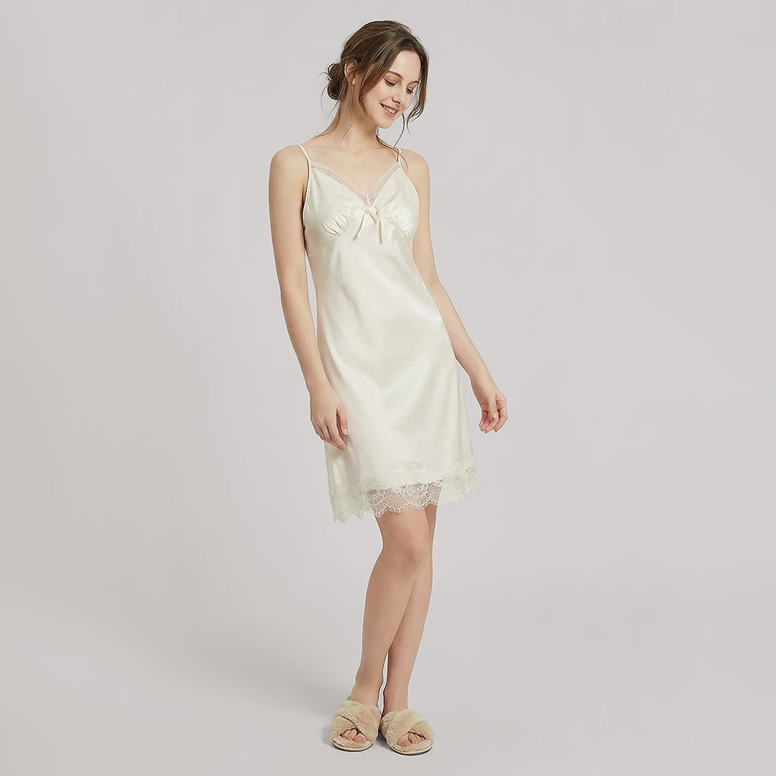 Nomee 100% Mulberry Silk Lace Trim Pajama Set-Nomee