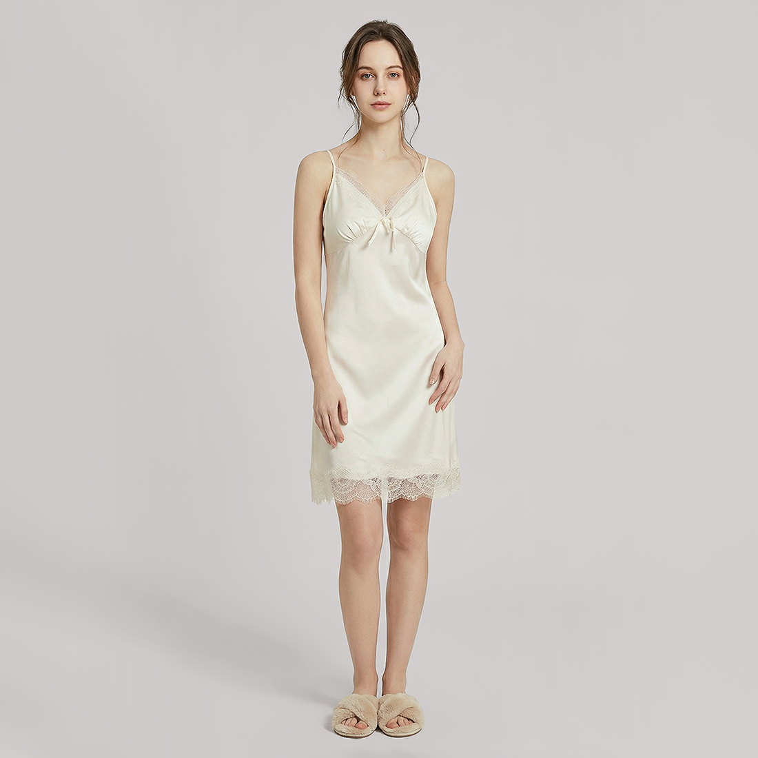 Nomee 100% Mulberry Silk Lace Trim Pajama Set-Nomee