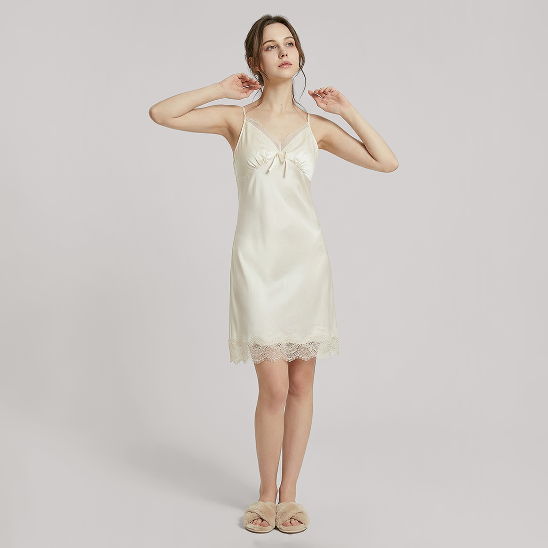 Nomee 100% Mulberry Silk Lace Trim Pajama Set-Nomee