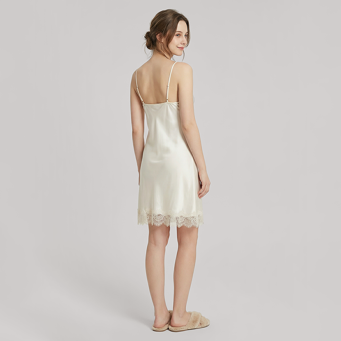Nomee 100% Mulberry Silk Lace Trim Pajama Set-Nomee