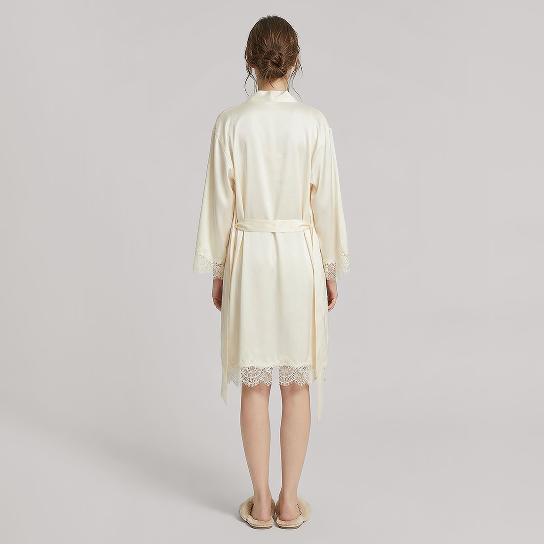 Nomee 100% Mulberry Silk Lace Trim Pajama Set-Nomee