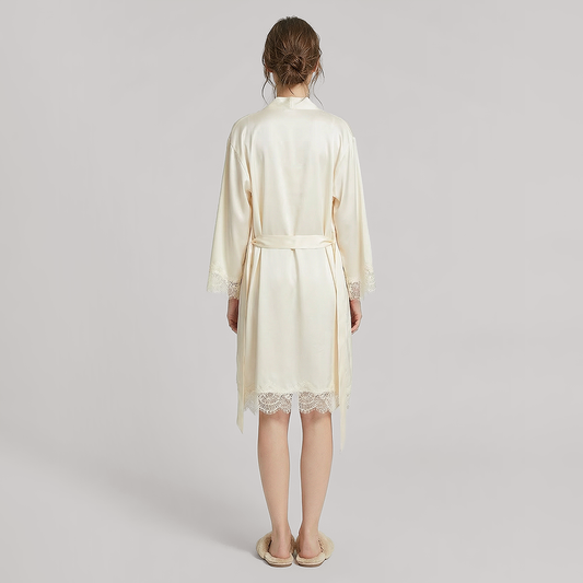 Nomee 100% Mulberry Silk Lace Trim Pajama Set-Nomee