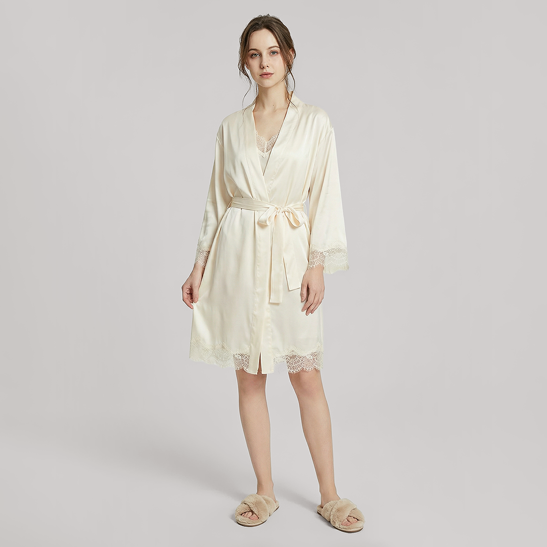 Nomee 100% Mulberry Silk Lace Trim Pajama Set-Nomee