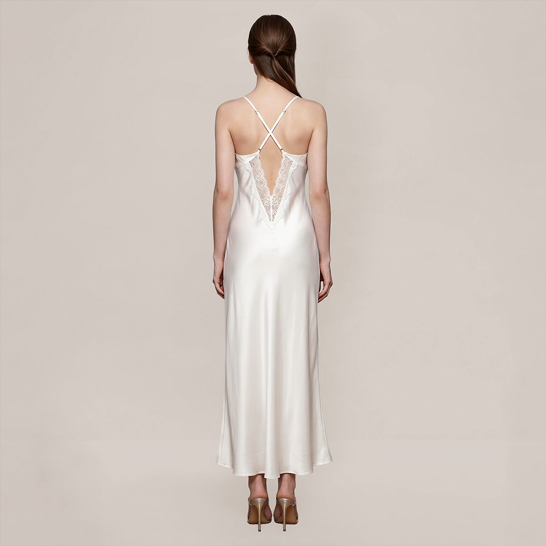 100% Mulberry Silk Lace Trim Cami Nightgown Set - Nomee