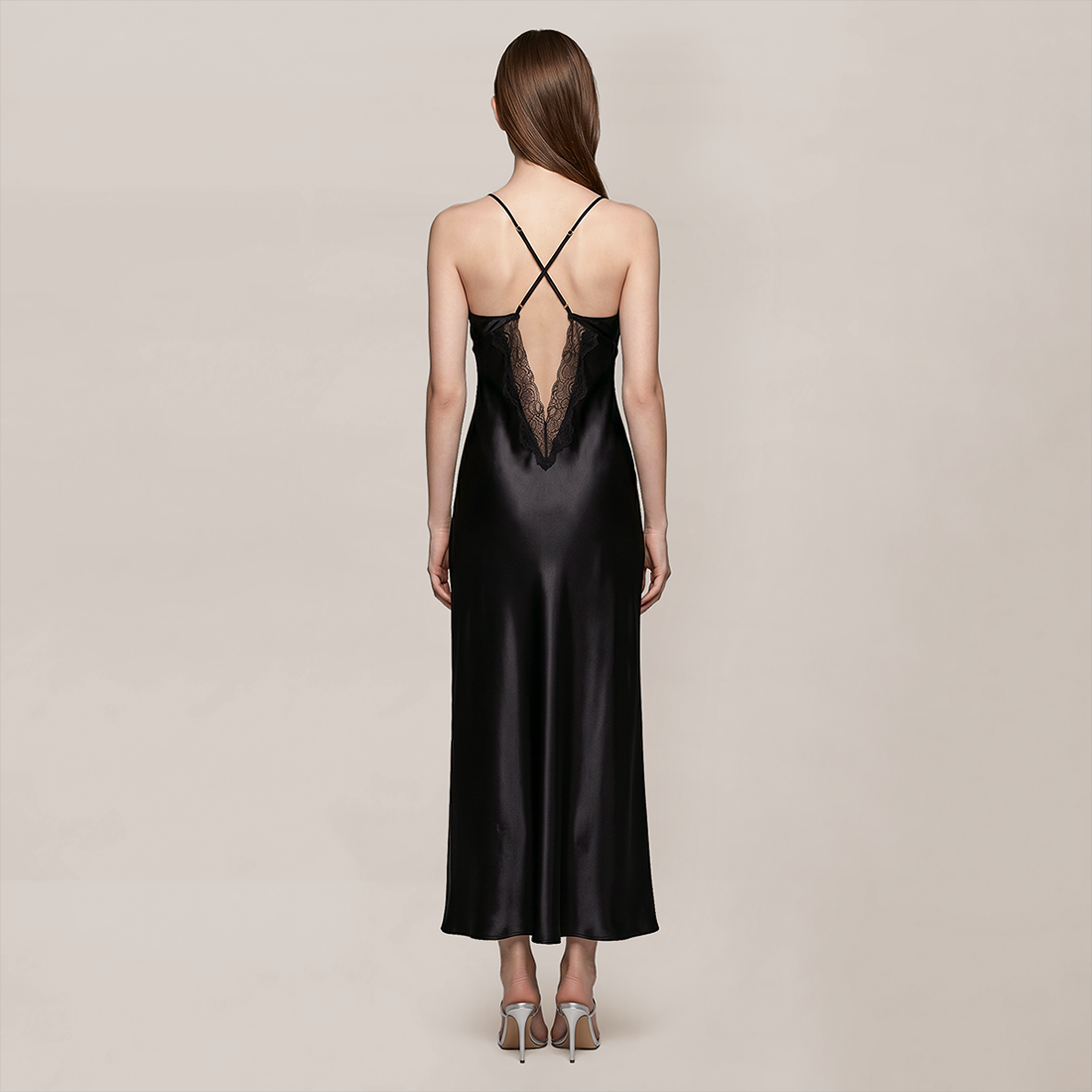 100% Mulberry Silk Lace Trim Cami Nightgown Set - Nomee