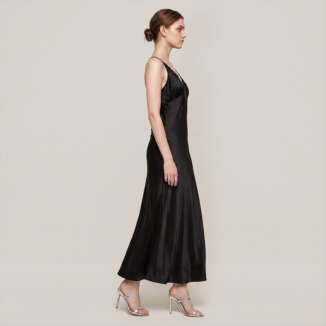 100% Mulberry Silk Lace Trim Cami Nightgown Set - Nomee