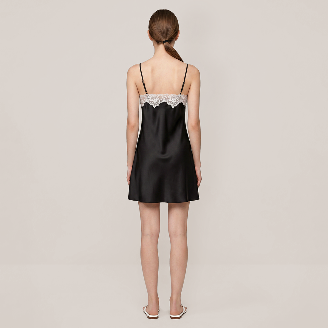 100% Mulberry Silk Lace Cami Short Nightgown - Nomee