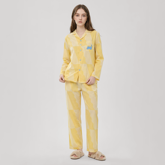 Women's Lyocell Tencel Cotton Pajama Set Long Sleeve Pants Loungewear - Nomee