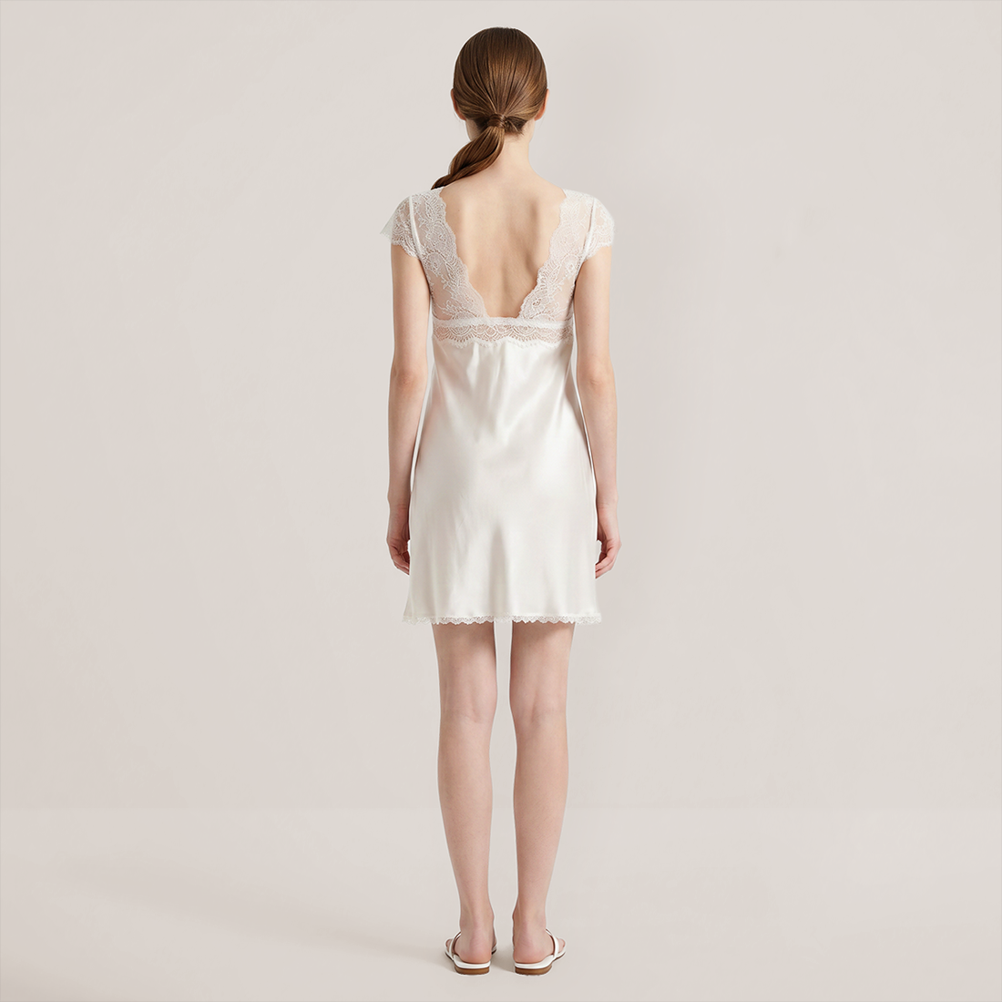 100% Mulberry Silk Lace Sleeveless Cami Nightgown - Nomee