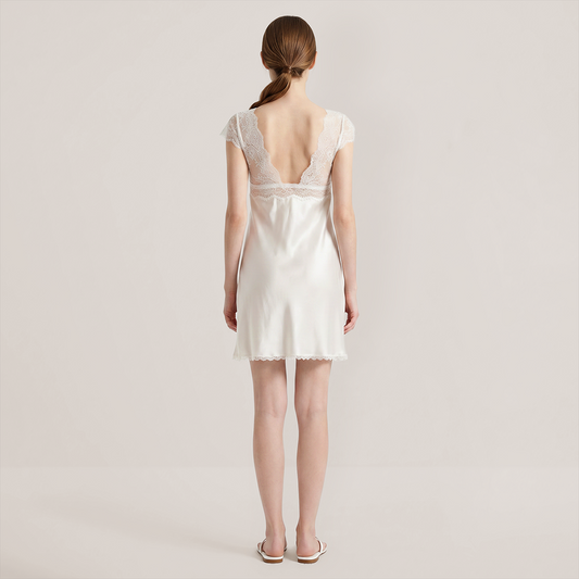 100% Mulberry Silk Lace Sleeveless Cami Nightgown - Nomee
