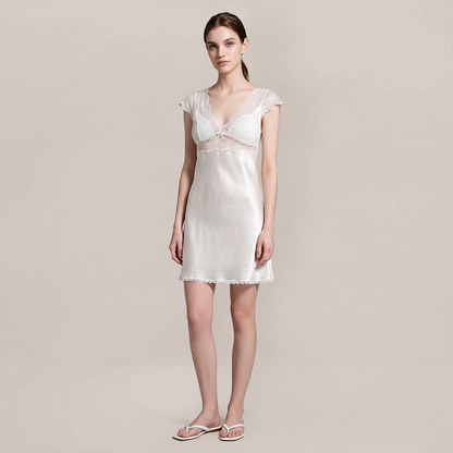 100% Mulberry Silk Lace Sleeveless Cami Nightgown - Nomee