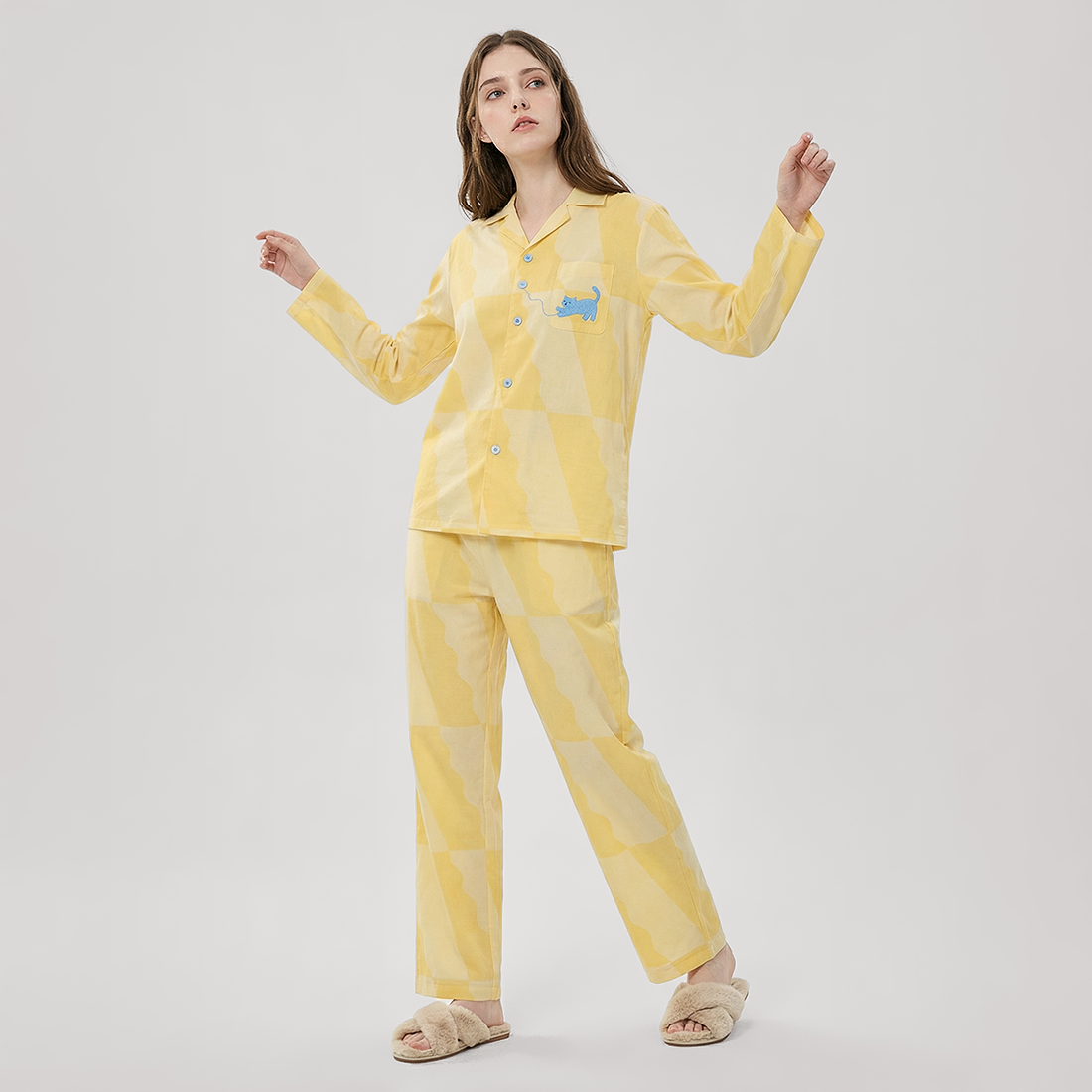 Women's Lyocell Tencel Cotton Pajama Set Long Sleeve Pants Loungewear - Nomee