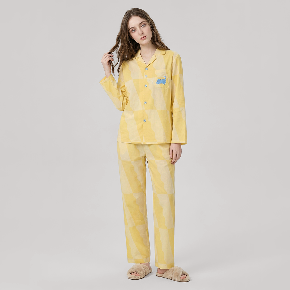 Women's Lyocell Tencel Cotton Pajama Set Long Sleeve Pants Loungewear - Nomee
