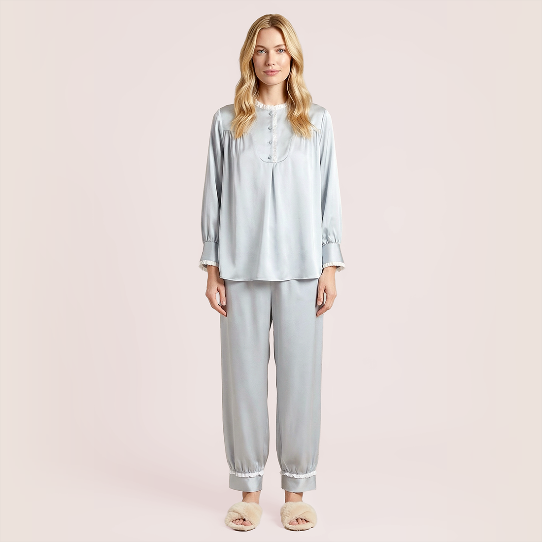 Fashion lace decorated silk sleepwear set-Nomee
