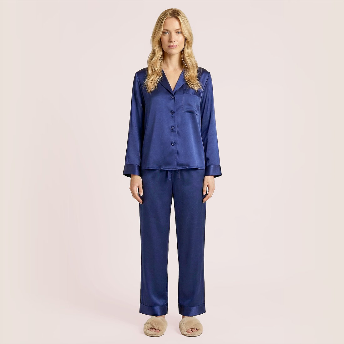 100% mulberry silk long sleeved women's sleepwear two-piece set-Nomee