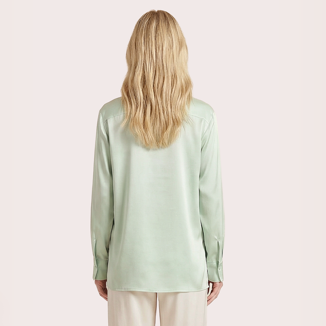 Silk V-neck long sleeved shirt-Nomee