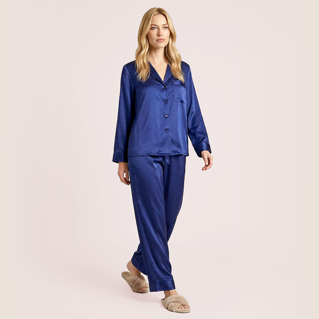 100% mulberry silk long sleeved women's sleepwear two-piece set-Nomee