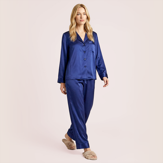 100% mulberry silk long sleeved women's sleepwear two-piece set-Nomee
