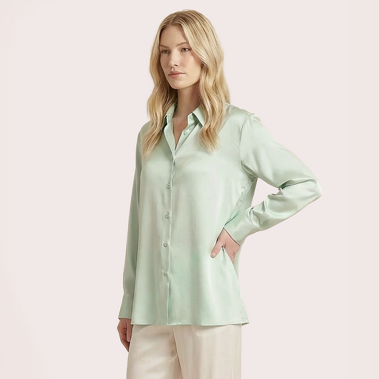 Silk V-neck long sleeved shirt-Nomee