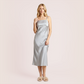 100% real silk slim fit suspender Midi dress-Nomee