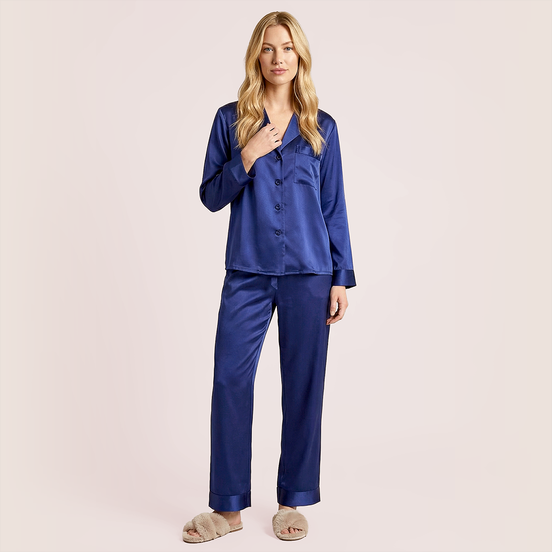 100% mulberry silk long sleeved women's sleepwear two-piece set-Nomee