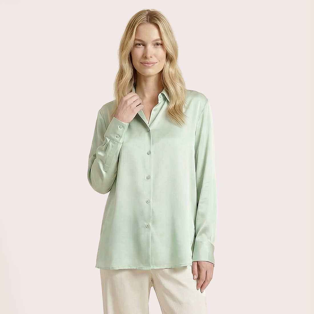 Silk V-neck long sleeved shirt-Nomee