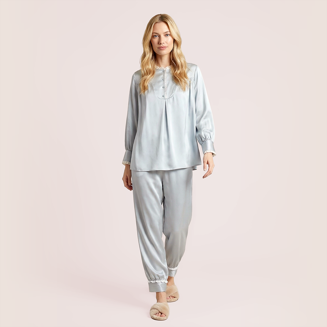 Fashion lace decorated silk sleepwear set-Nomee