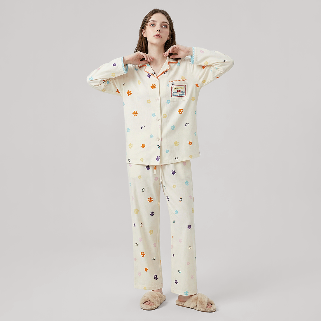 Women's Lyocell Tencel Cotton Pajama Set Long Sleeve Pants Loungewear - Nomee