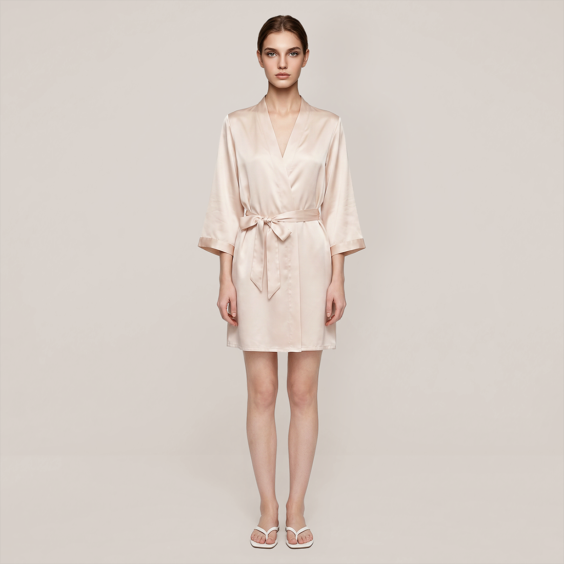 100% Mulberry Silk V-Neck Robe - Nomee