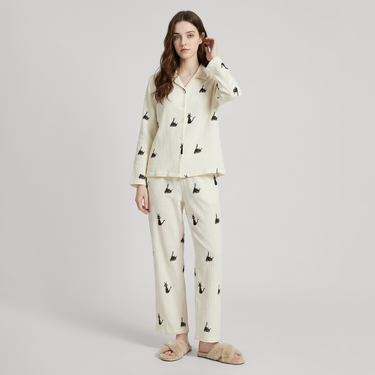 Nomee Guofeng Double-Layer Cotton Gauze Couple's Pajama Set - Nomee