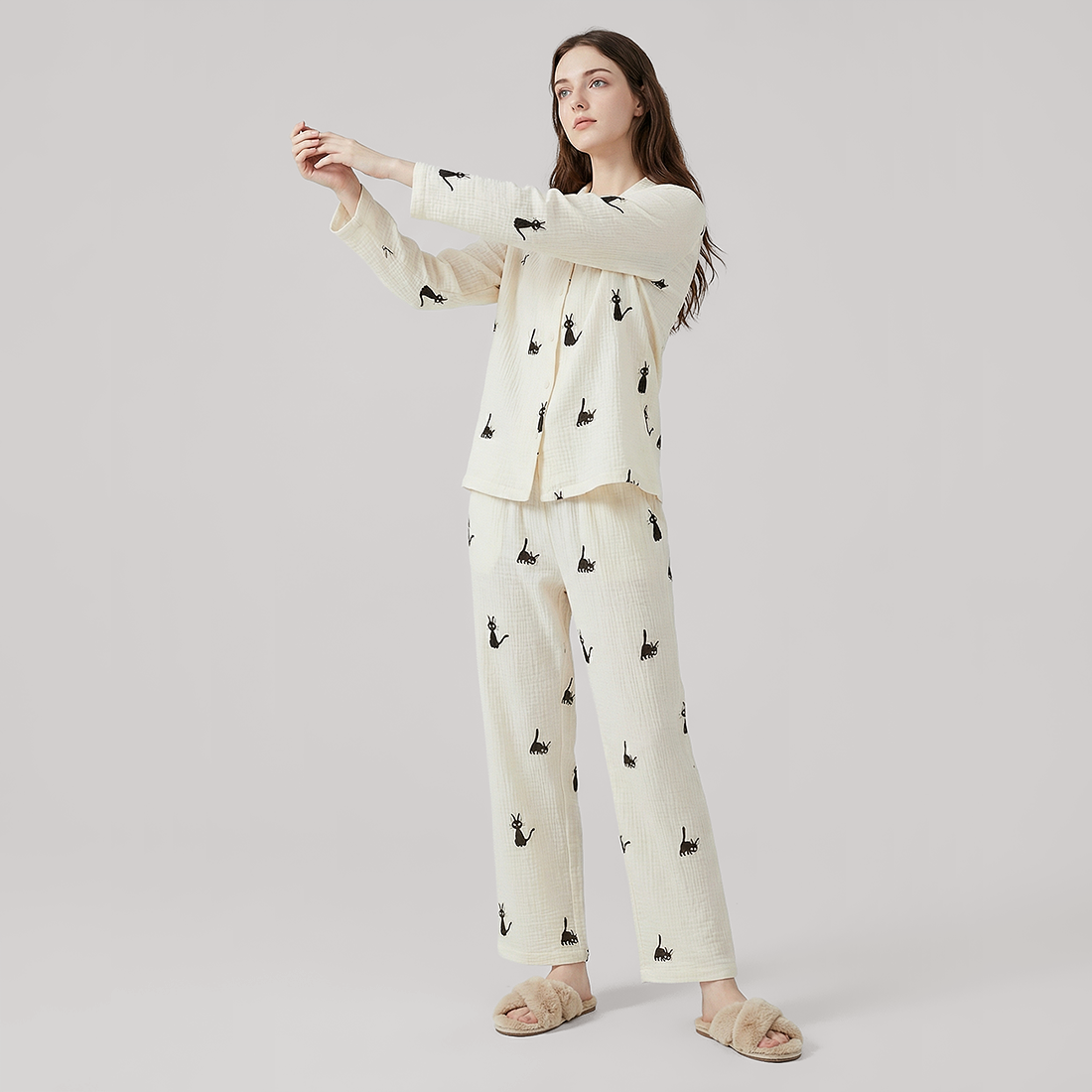 Nomee Guofeng Double-Layer Cotton Gauze Couple's Pajama Set - Nomee