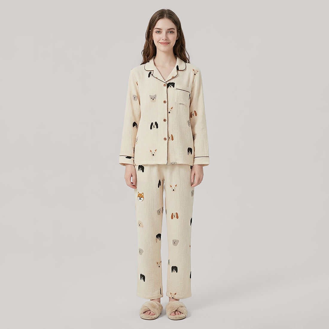 Nomee Guofeng Double-Layer Cotton Gauze Couple's Pajama Set - Nomee