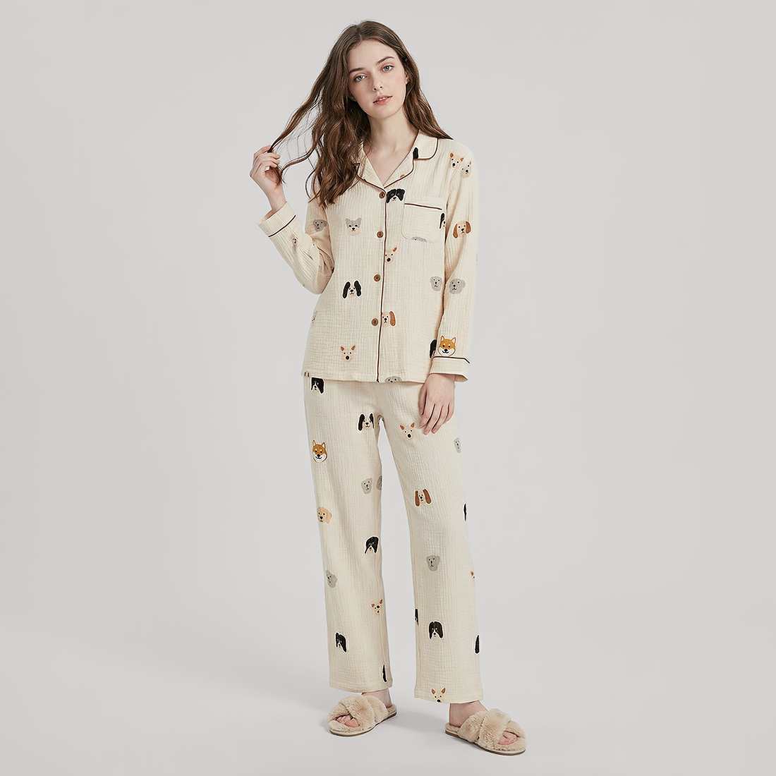 Nomee Guofeng Double-Layer Cotton Gauze Couple's Pajama Set - Nomee